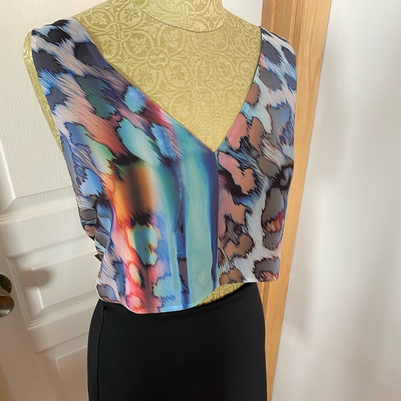 Bebe Dress Mini Sleeveless Crop Black Skirt Multicolour Top Size Large New - Picture 3 of 11